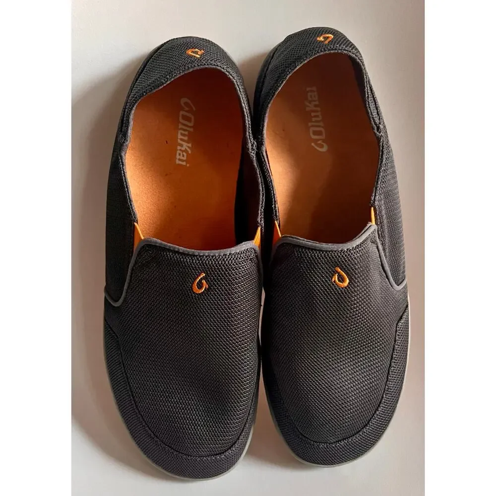 OluKai Nohea Mesh Men's 13 Gray Orange Slip On Shoes Drop In Heel 10188-4242